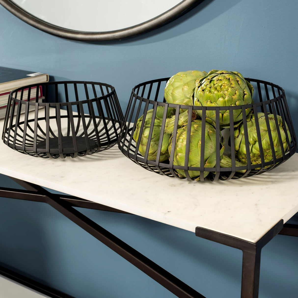 Emilio Set of 2 Black Metal Slated Bowls by Mercana at Eve Furniture