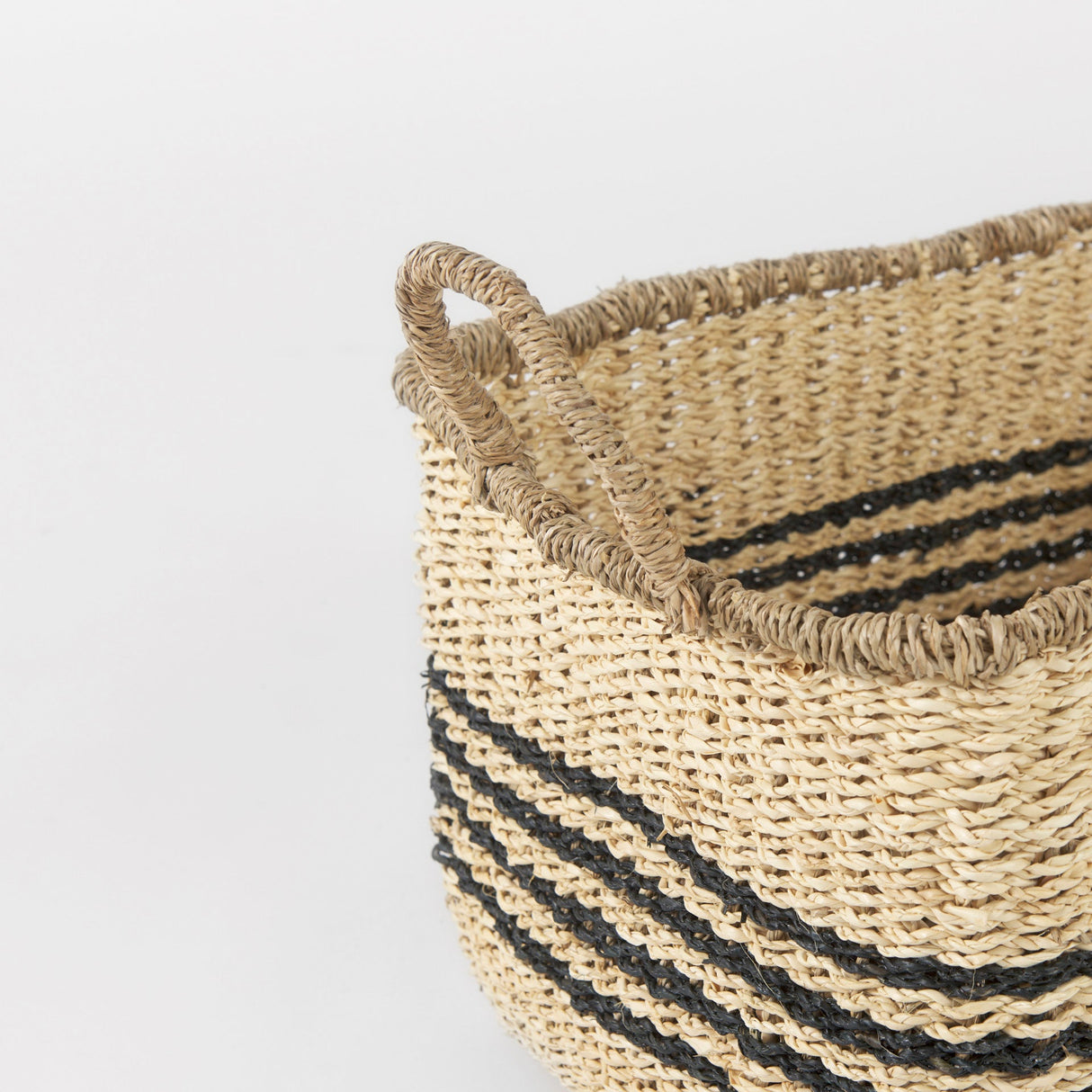 Emma (Set of 2) Light Brown Seagrass Rectangular Basket W/ Black Stripes by Mercana at Eve Furniture