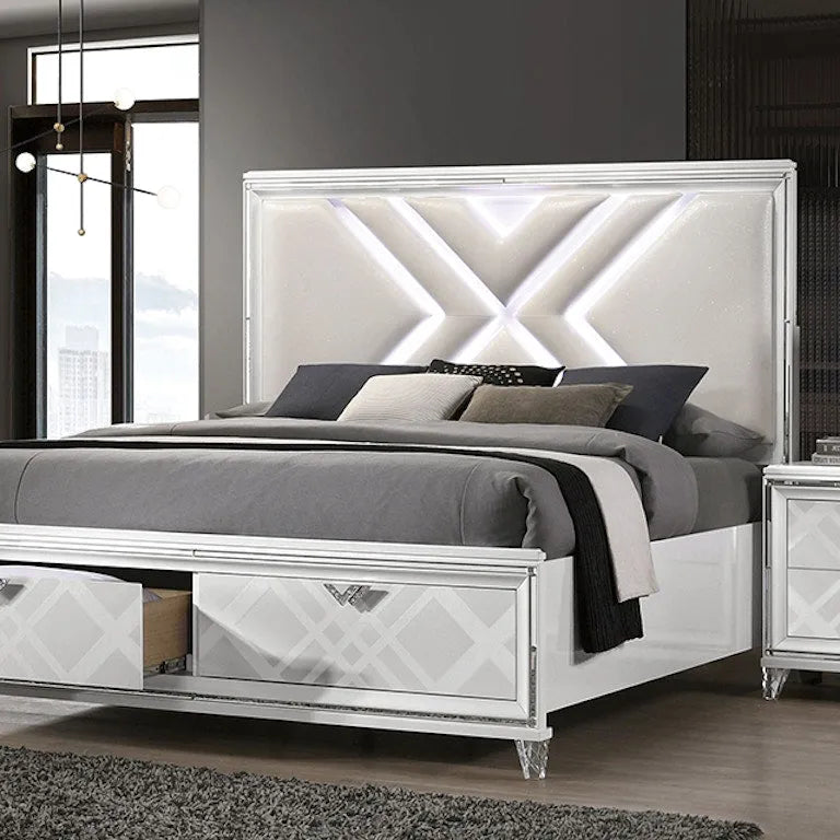 Emmeline White LED Queen Storage Platform Bed by Furniture of America at Eve Furniture