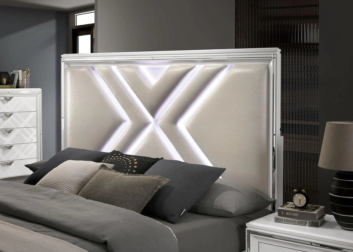 Emmeline White LED Queen Storage Platform Bed by Furniture of America at Eve Furniture