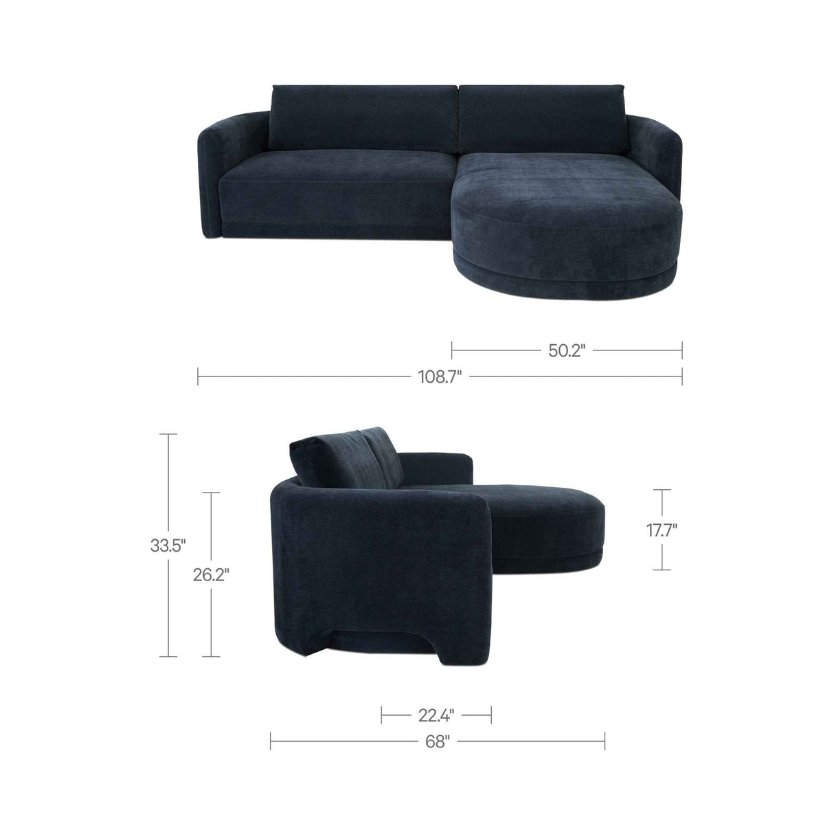 Emmy Dark Blue Right Sectional by Moe's Home at Eve Furniture
