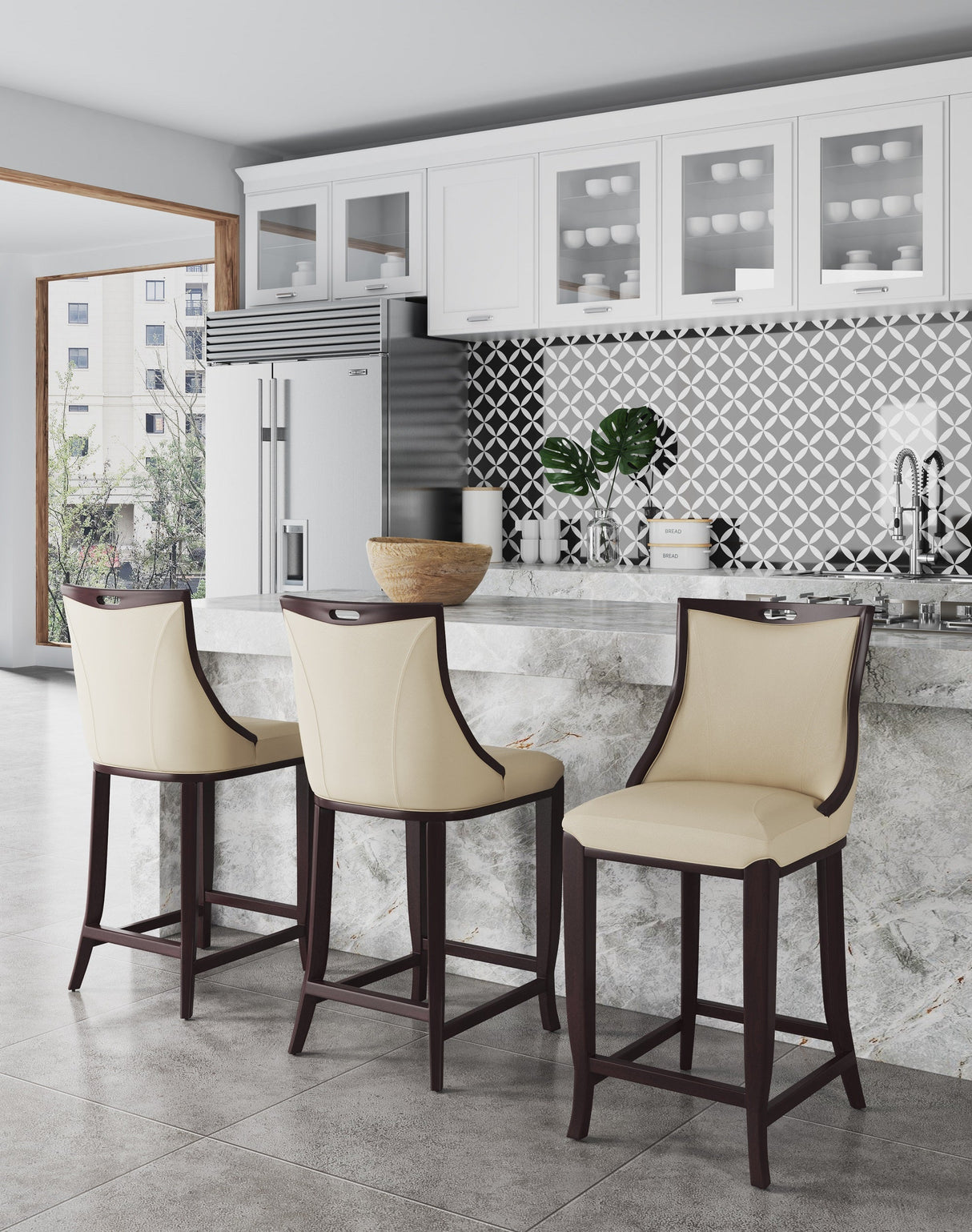 Emperor Bar Stool in Cream and Walnut (set of 3) by Manhattan Comfort at Eve Furniture