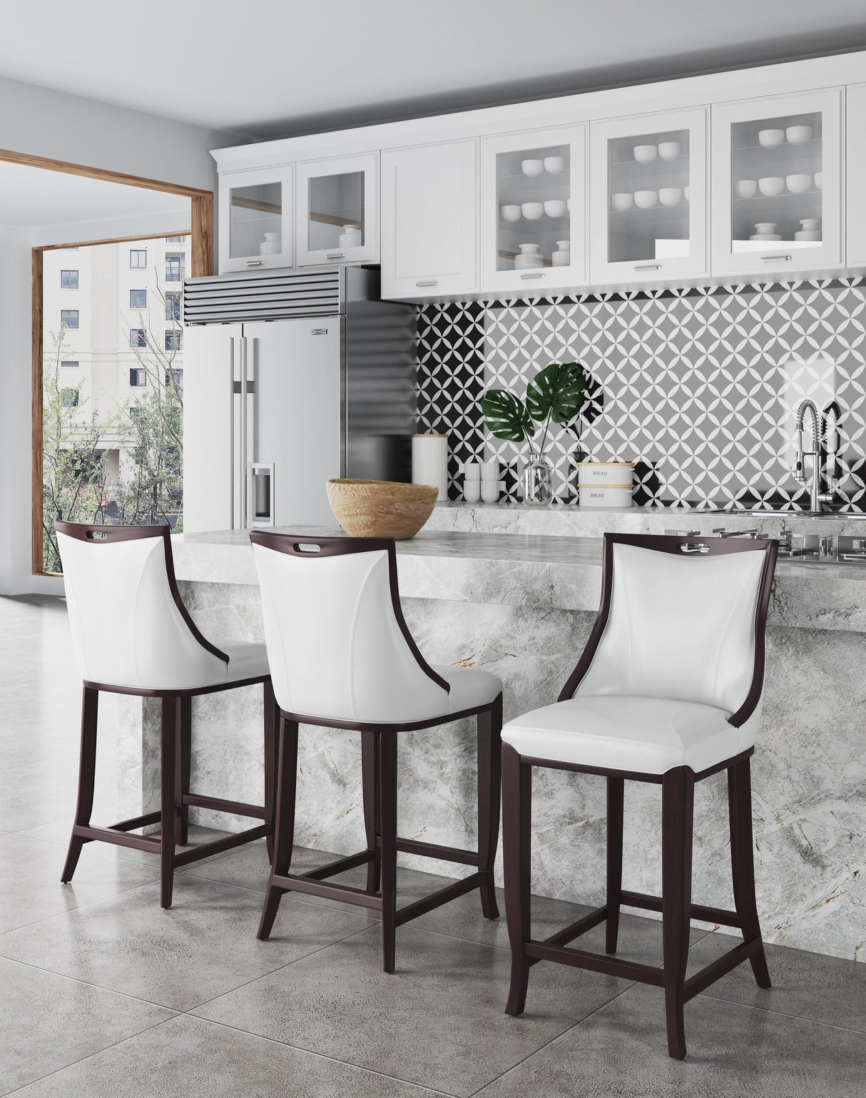 Emperor Bar Stool in Pearl White and Walnut (Set of 2) by Manhattan Comfort at Eve Furniture