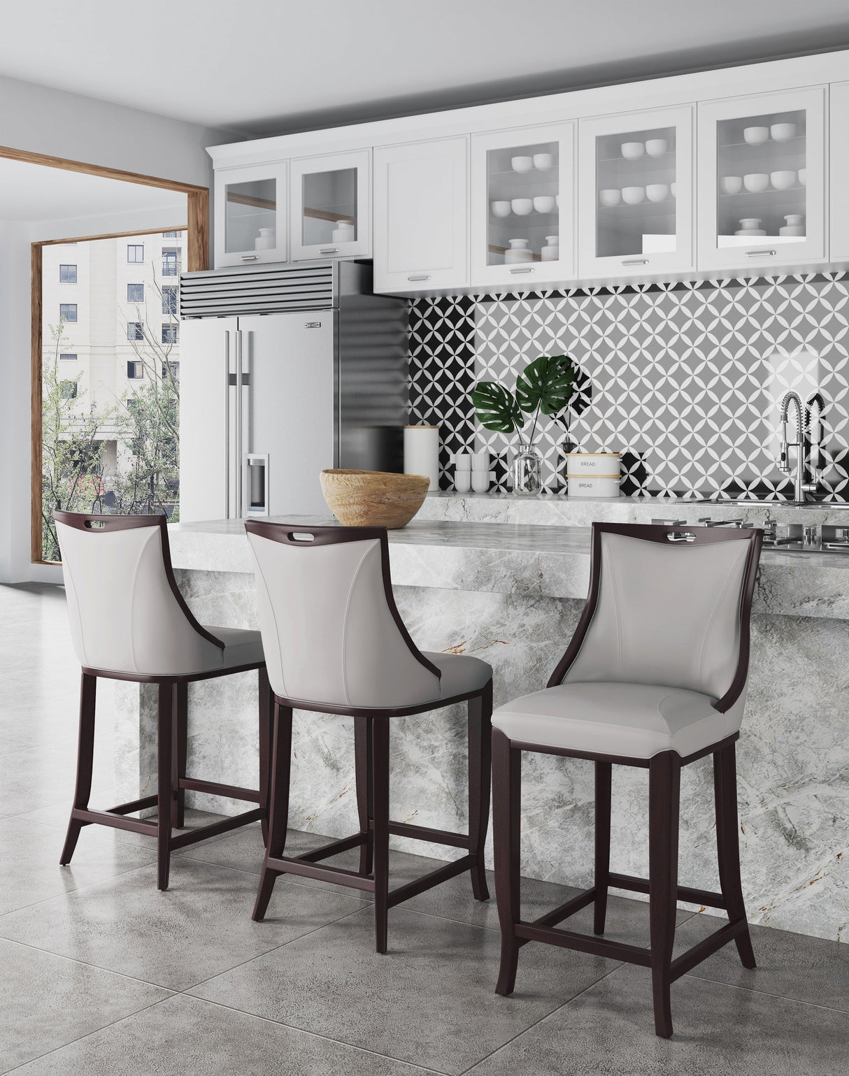 Emperor Faux Leather Barstool in Light Grey (set of 2) by Manhattan Comfort at Eve Furniture