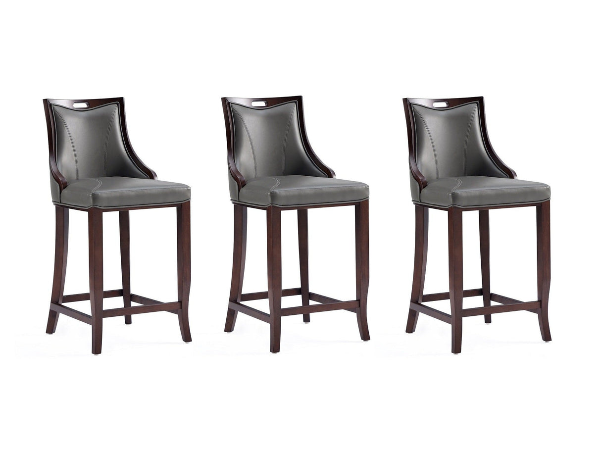 Emperor Faux Leather Barstool in Pebble Grey (set of 3) by Manhattan Comfort at Eve Furniture