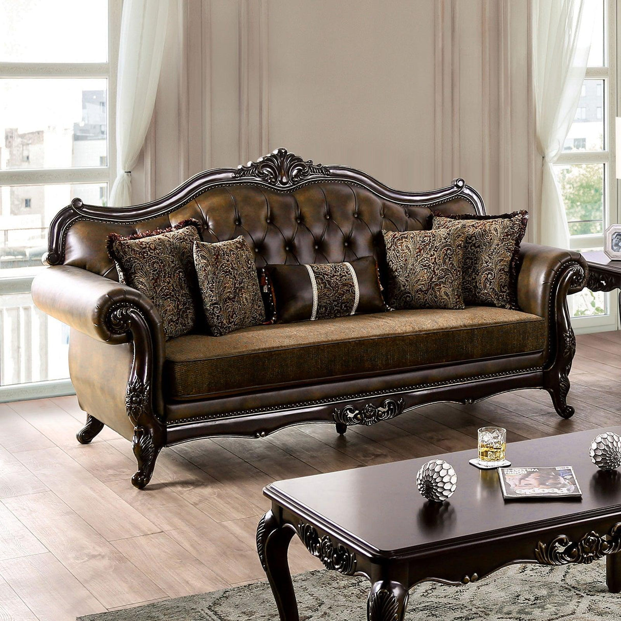 Ensenada Dark Cherry/Brown Sofa by Furniture of America at Eve Furniture