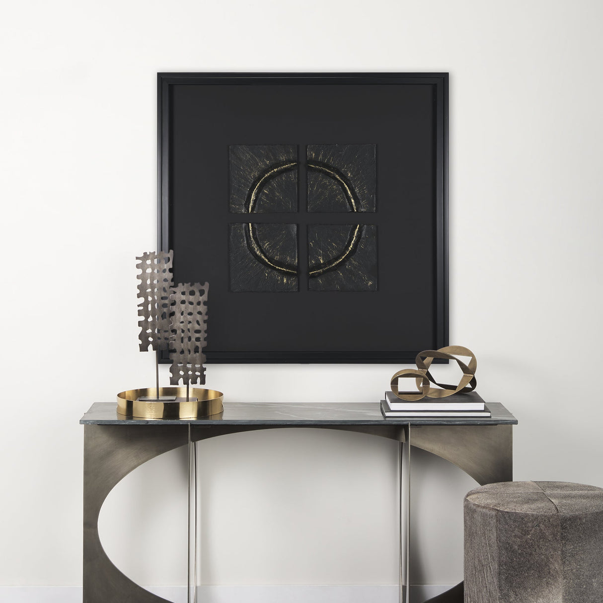 Equal Quadrants Black by Studio M a handmade Original Framed 3D Textured Artwork under Glass by Mercana at Eve Furniture
