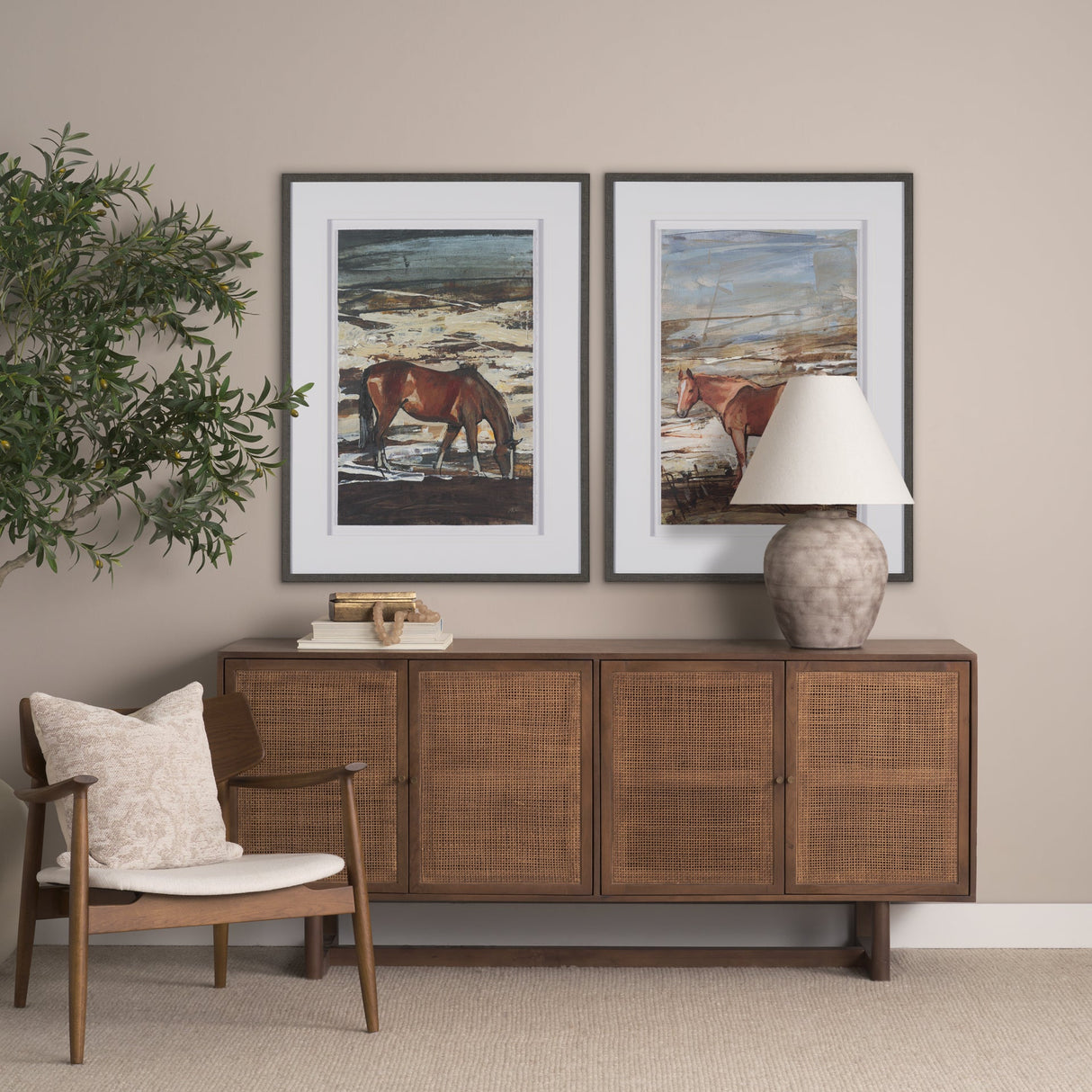 Equine Echoes I by Mercana Studio Hand Embelished Textured Framed Artwork Matted under Glass by Mercana at Eve Furniture