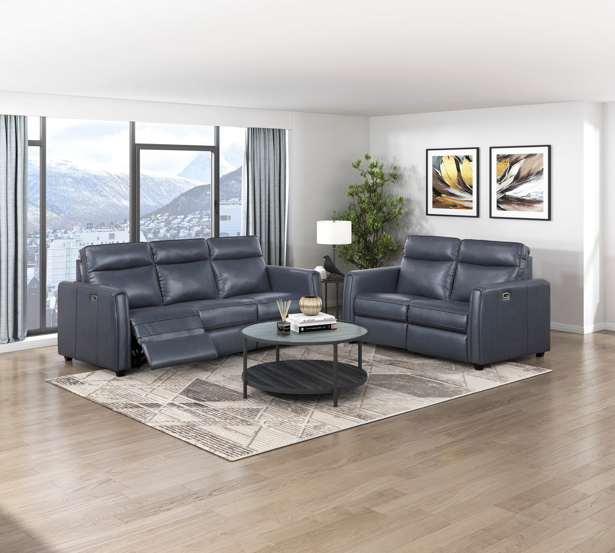 Equinox Navy Rounded Track Arms Power Reclining Living Room Set by Homelegance at Eve Furniture