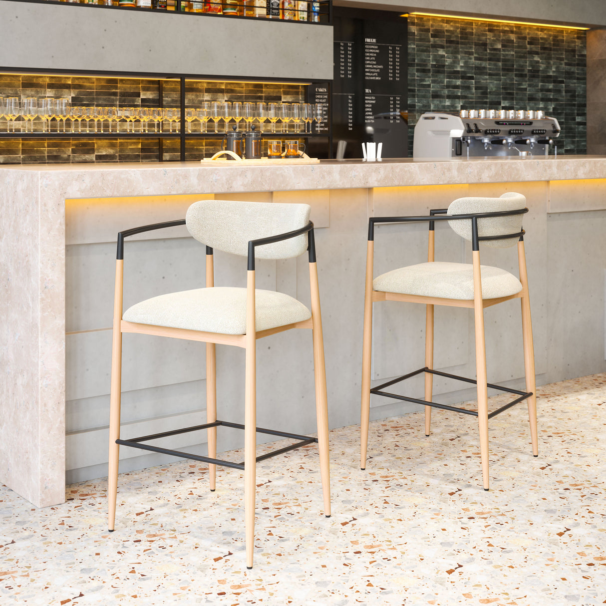 Equinox Oyster Gray & Natural Barstool by Zuomod at Eve Furniture