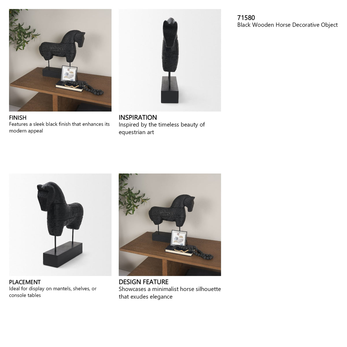 Equus Black Wooden Horse Decorative Object by Mercana at Eve Furniture