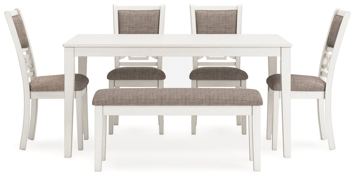 Erinberg Antique White Dining Table and 4 Chairs and Bench by Ashley at Eve Furniture