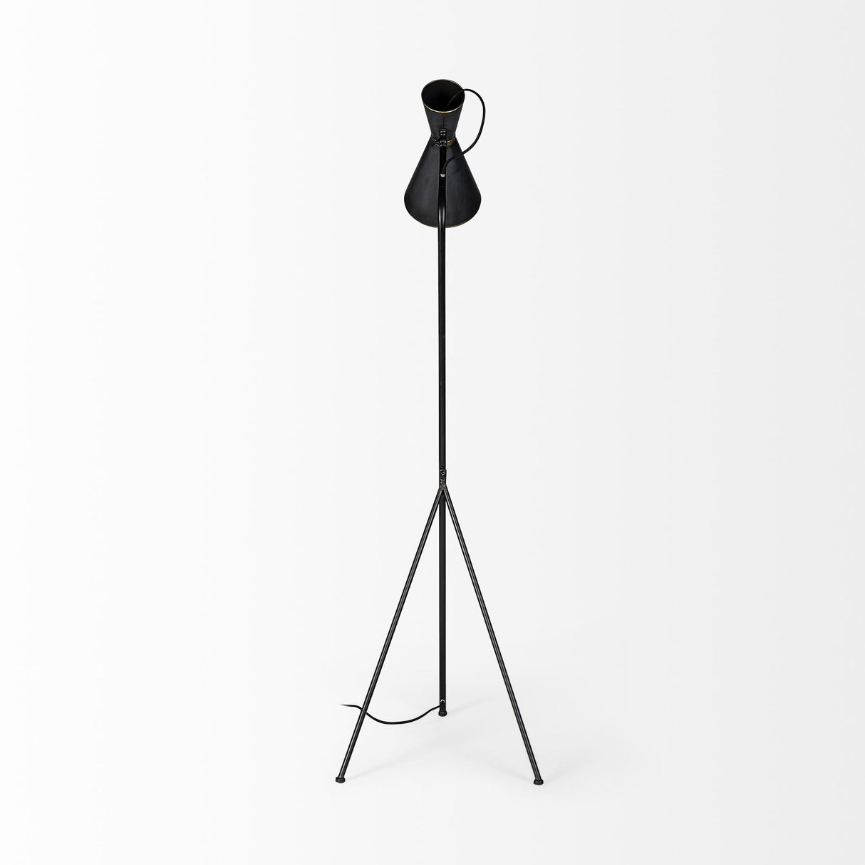 Eris III Black/Brass Metal Cone Shade Floor Lamp by Mercana at Eve Furniture