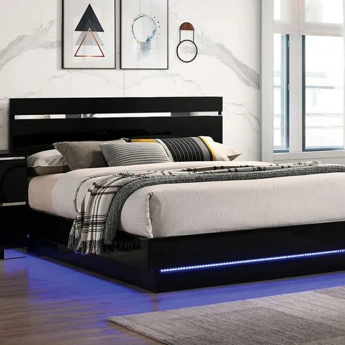 Erlach Black/Chrome 5-Piece Queen Bedroom Set by Furniture of America at Eve Furniture