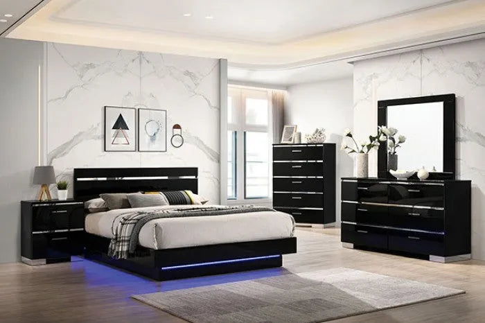 Erlach Black/Chrome 4-Piece Queen Bedroom Set by Furniture of America at Eve Furniture