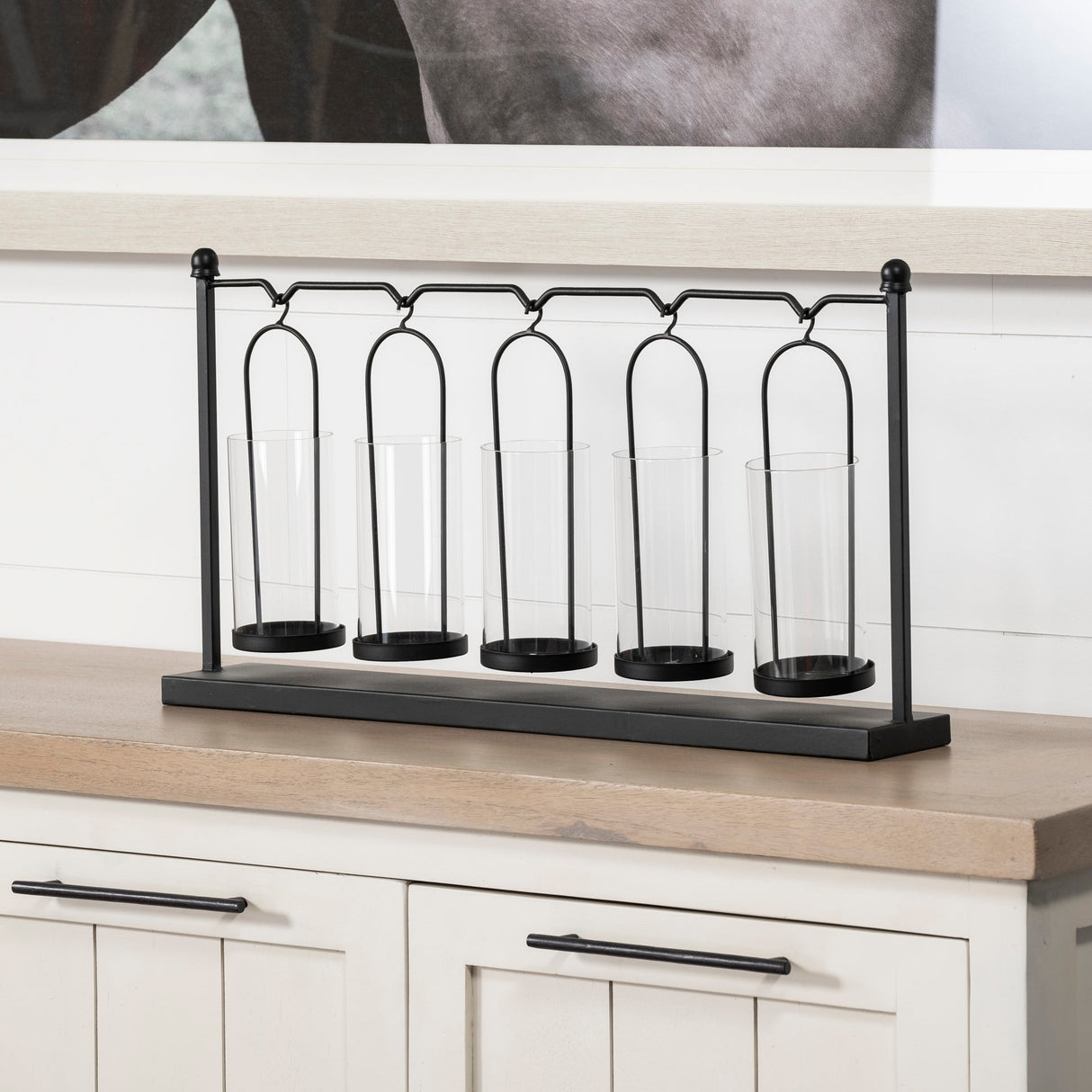 Erlen Black Metal Hanging Votive Five Candle Table Candle Holder by Mercana at Eve Furniture
