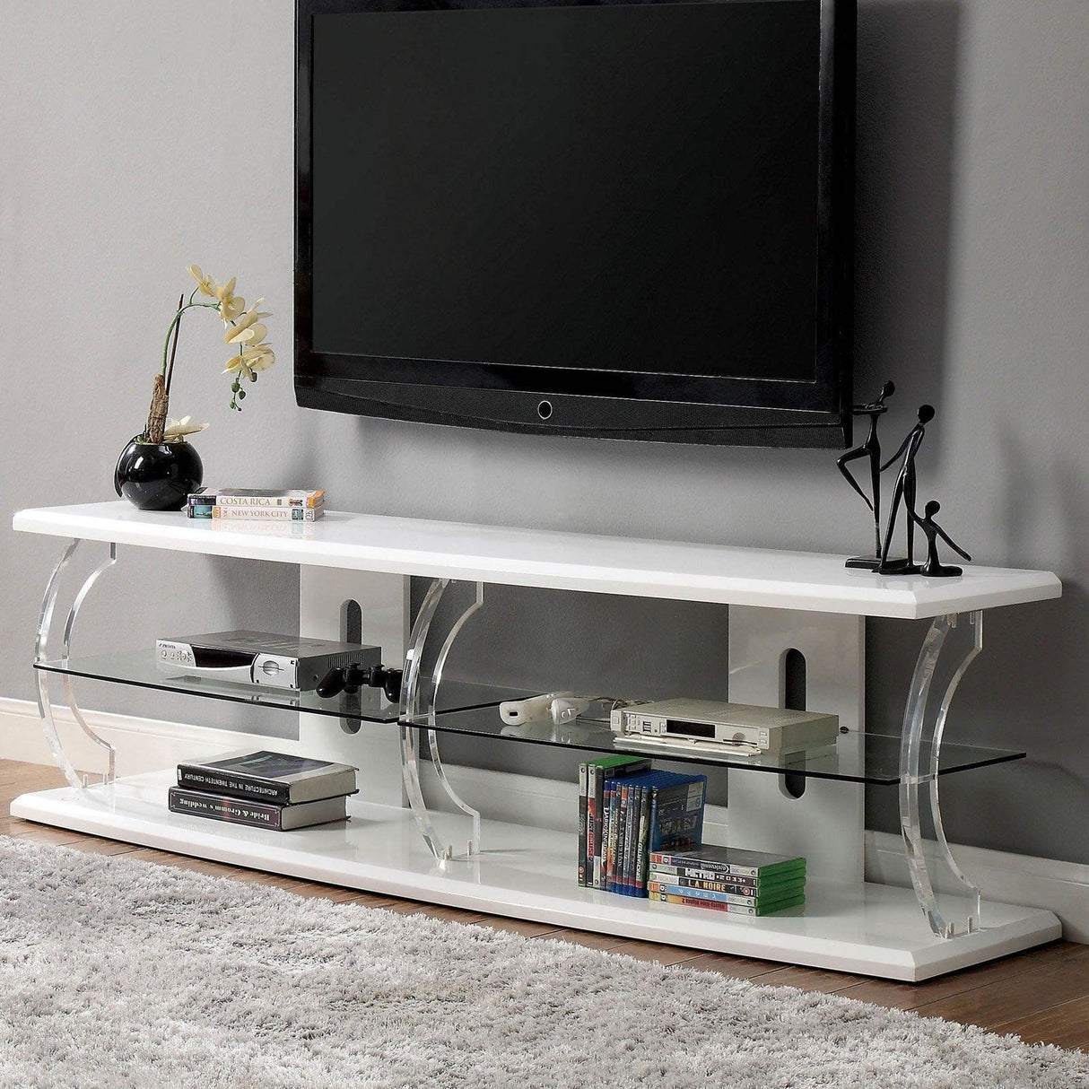 Ernst White/Clear 60" TV Stand by Furniture of America at Eve Furniture