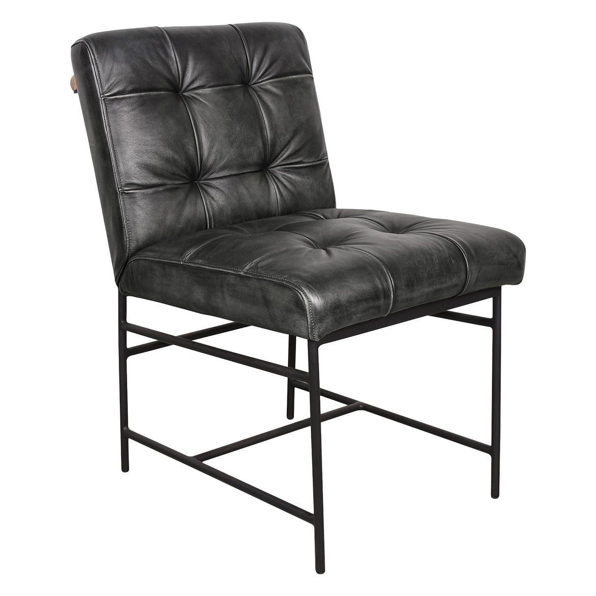 Essex Stockton 19" Dining Chair in Weathered Black Leather, Set of 2 by Home Trends & Design at Eve Furniture