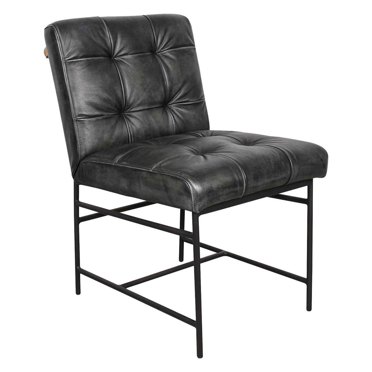Essex Stockton 19" Dining Chair in Weathered Black Leather, Set of 2 by Home Trends & Design at Eve Furniture