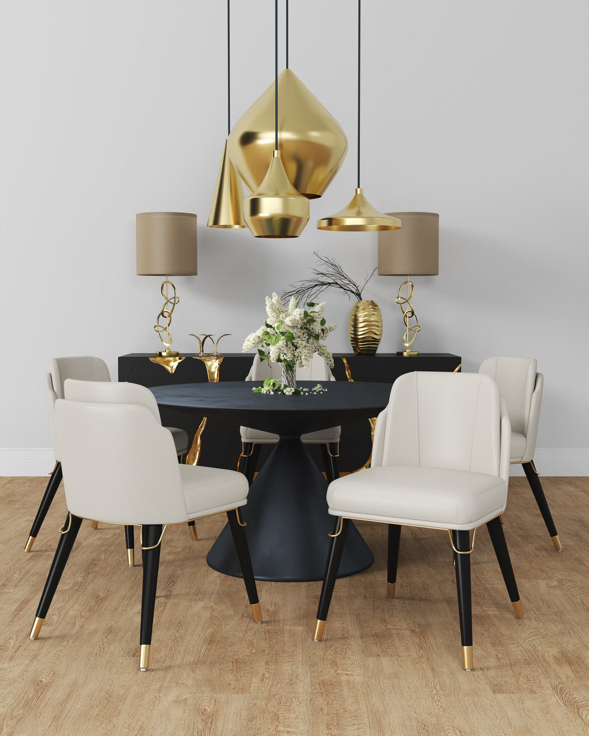 Estelle Dining Chair in Cream and Black (set of 2) by Manhattan Comfort at Eve Furniture