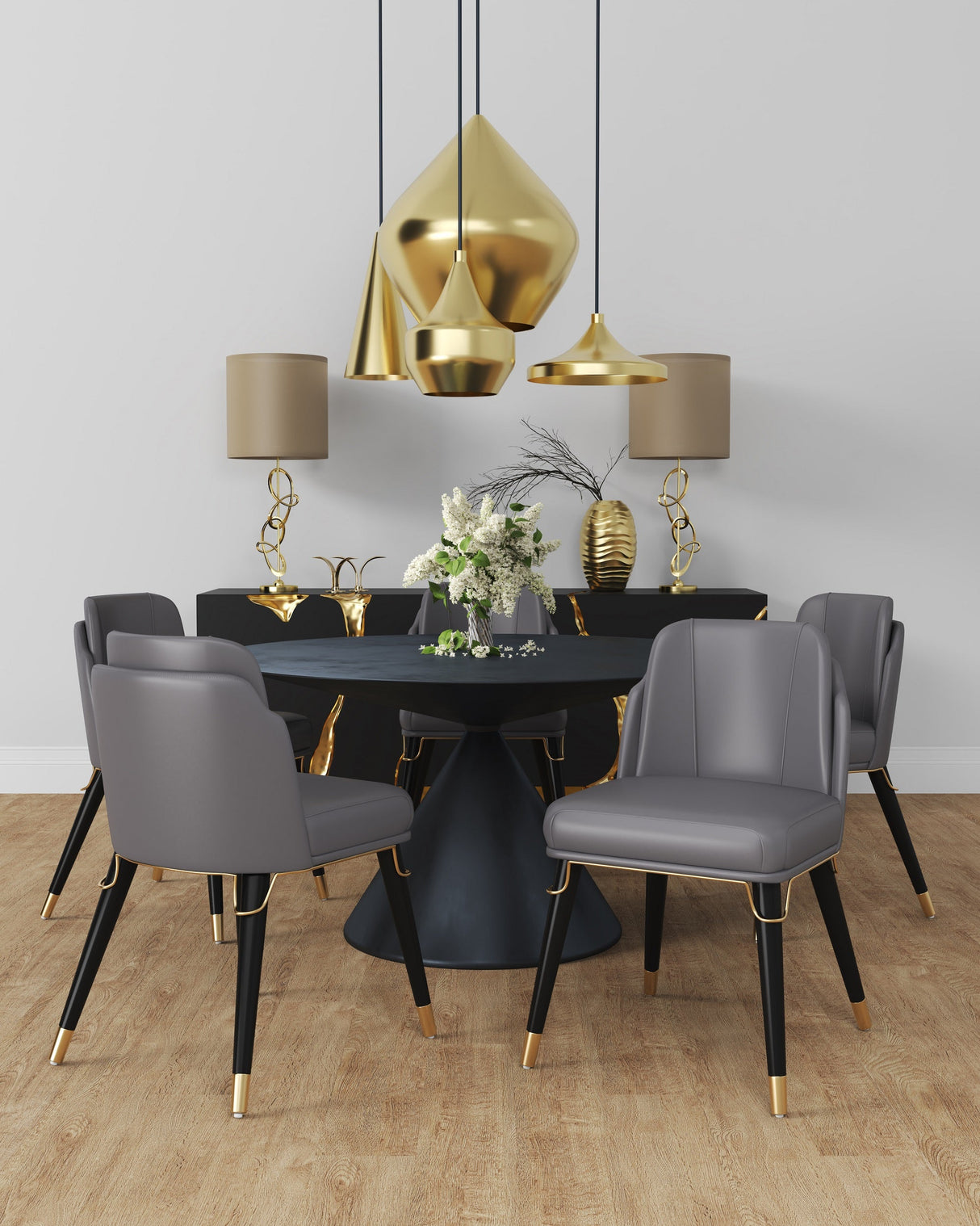Estelle Dining Chair in Pebble and Black by Manhattan Comfort at Eve Furniture