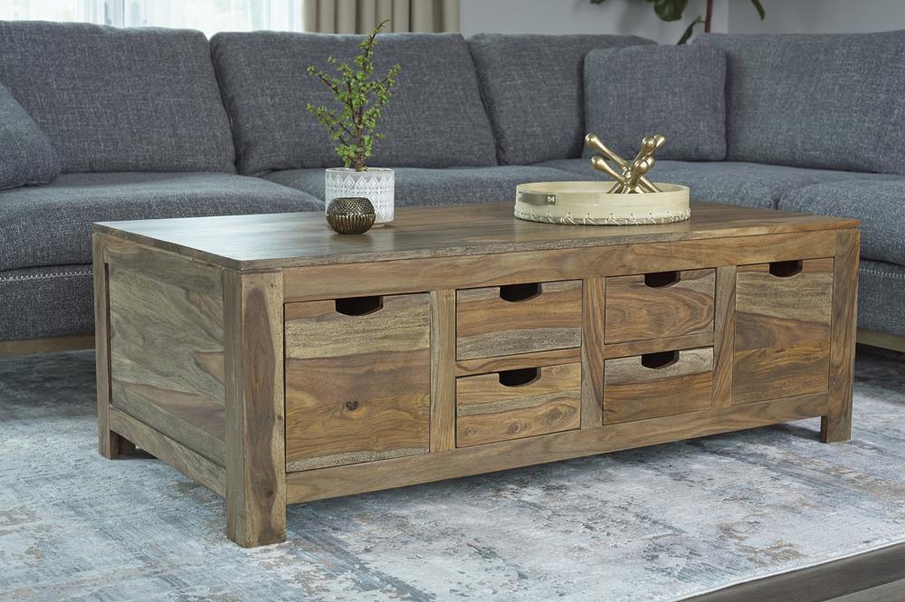 Esther Natural Sheesham 6-Drawer Storage Coffee Table by Coaster at Eve Furniture