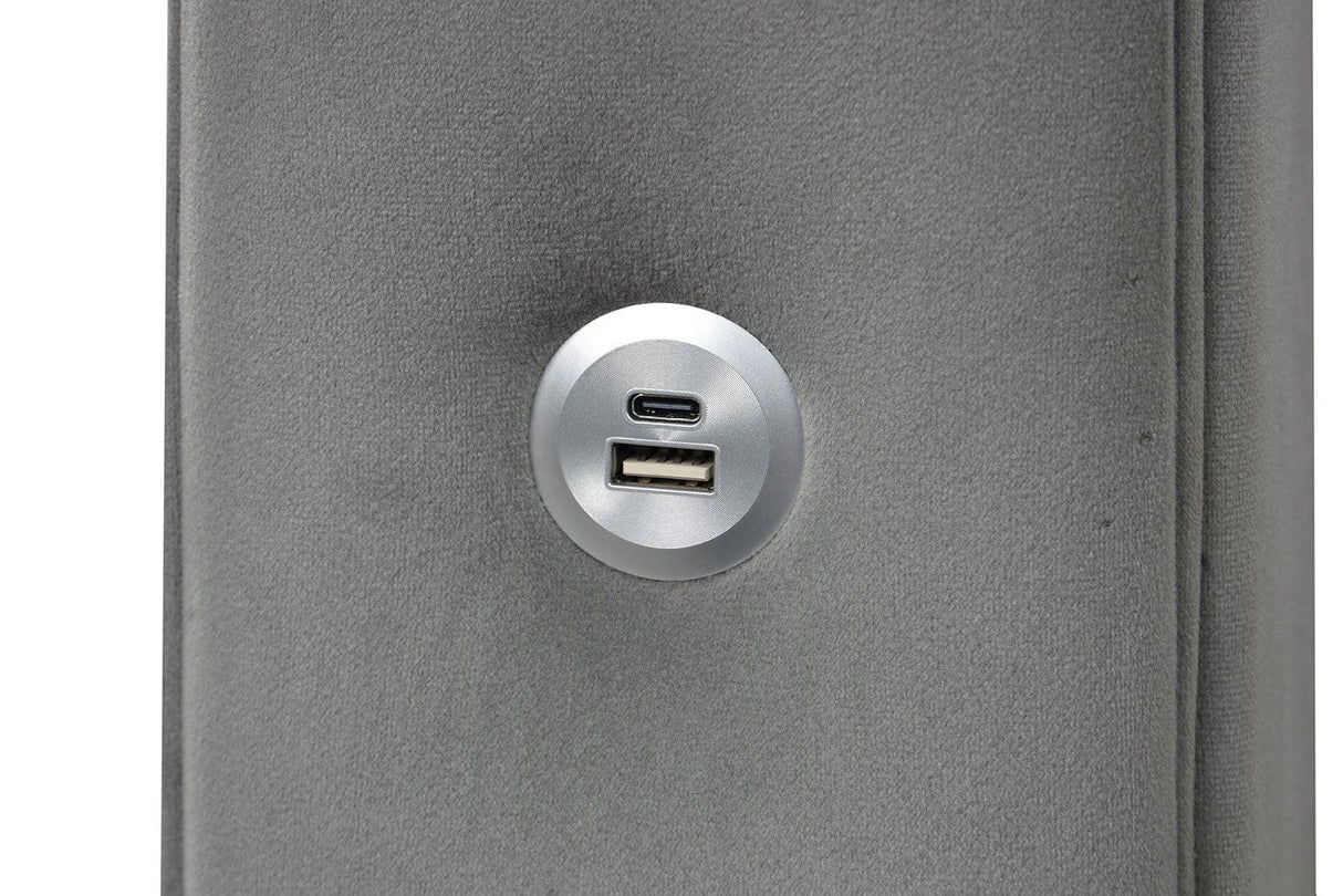 Etherea Gray Queen Upholstered Platform Poster Bed by Furniture of America at Eve Furniture