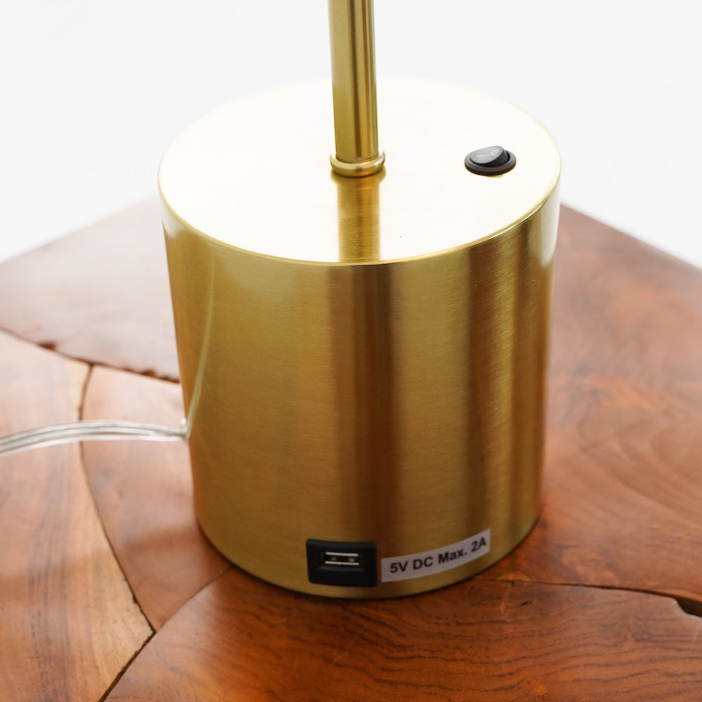 Ethereal Modern Small Brass Metal Table Lamp, Desk Lamp Fixture with White Glass Globe Shade by Ashcroft Furniture at Eve Furniture