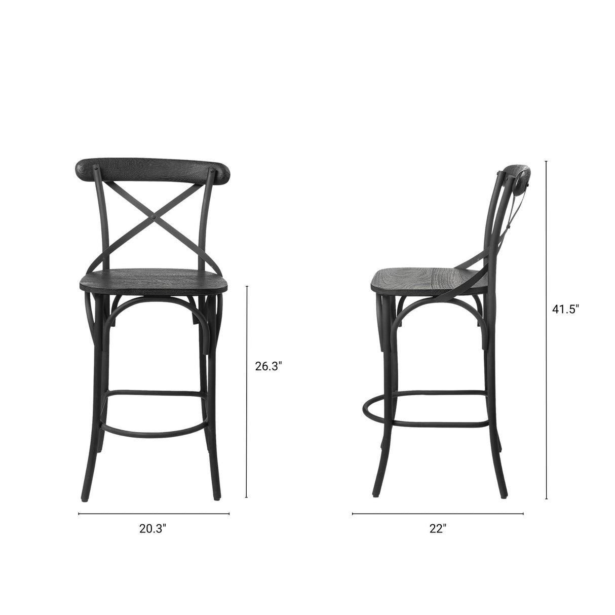 Etienne 26.25" Seat Height Black Wood Seat Black Metal Base Stool by Mercana at Eve Furniture