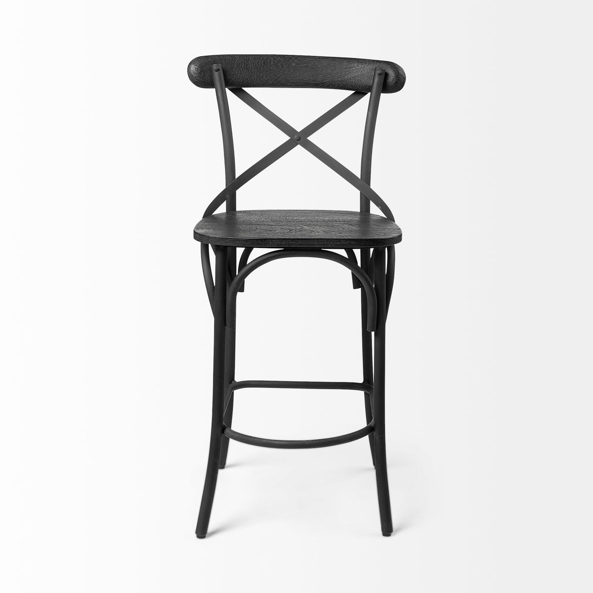 Etienne 26.25" Seat Height Black Wood Seat Black Metal Base Stool by Mercana at Eve Furniture