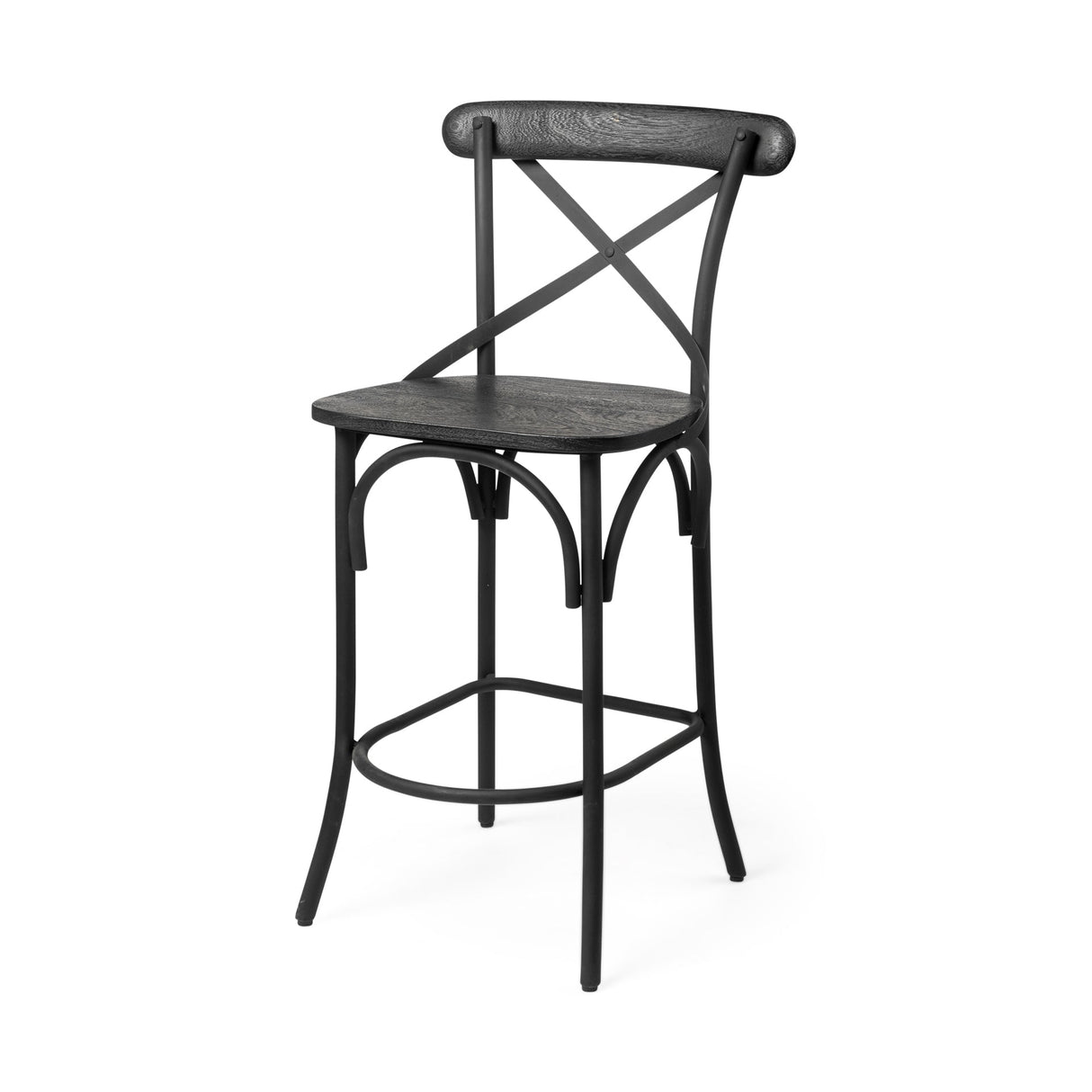 Etienne 26.25" Seat Height Black Wood Seat Black Metal Base Stool by Mercana at Eve Furniture
