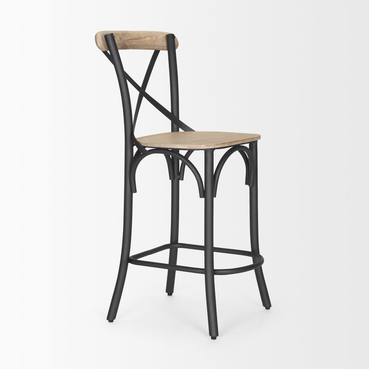Etienne Light Brown Wood w/ Iron Metal Counter Stool by Mercana at Eve Furniture