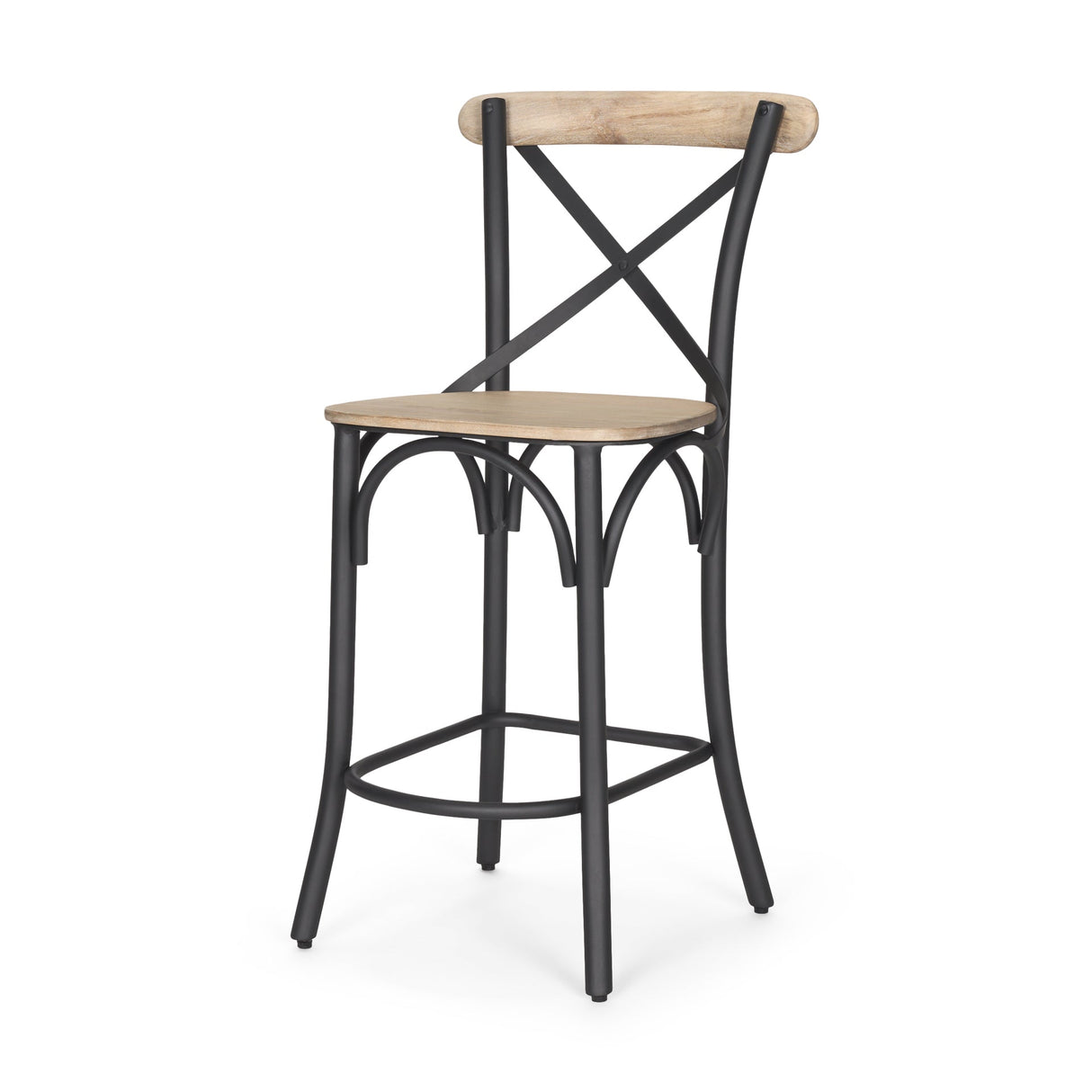 Etienne Light Brown Wood w/ Iron Metal Counter Stool by Mercana at Eve Furniture
