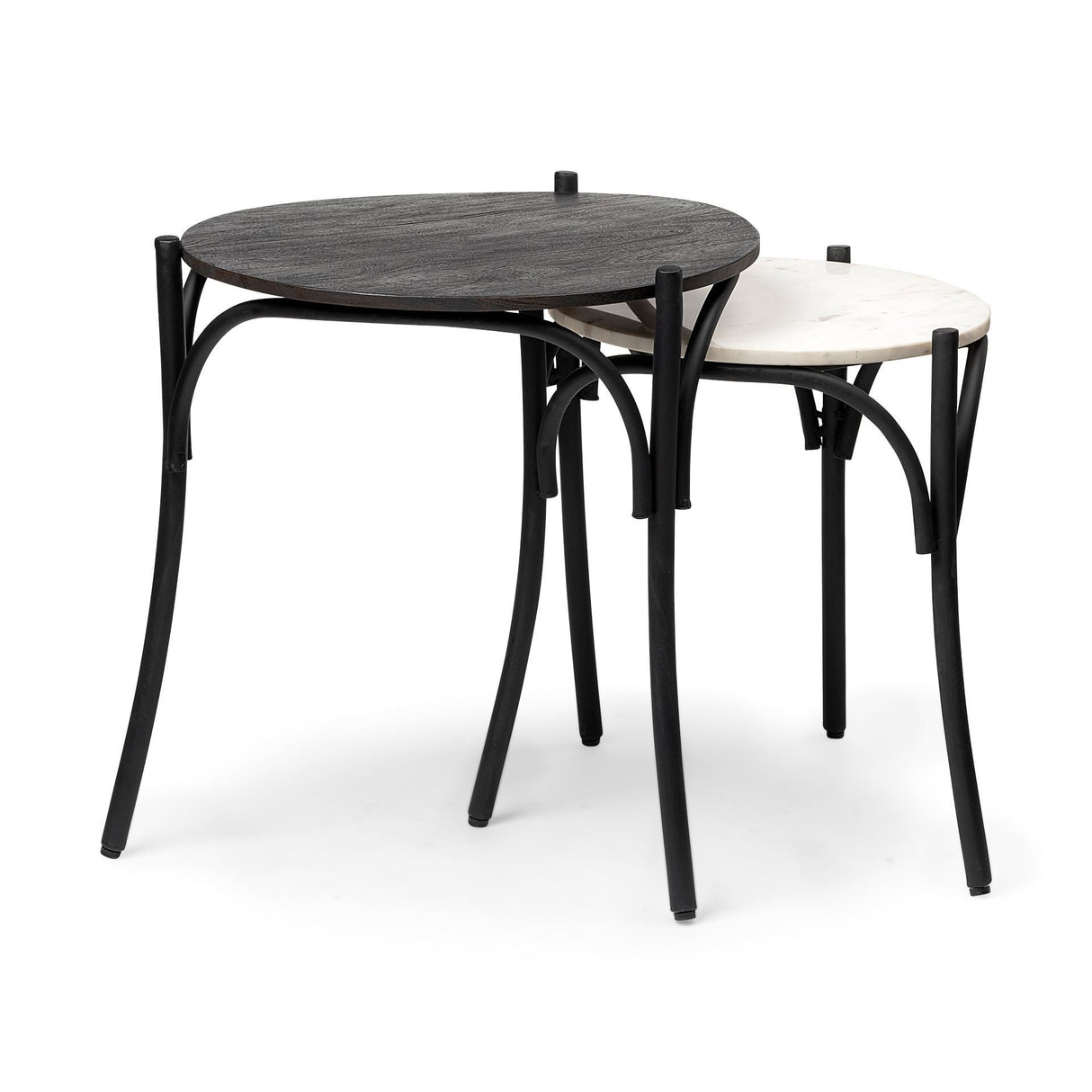 Etienne VII 24" Set of Two Round Top Black Wood and Marble Top Nesting Table by Mercana at Eve Furniture