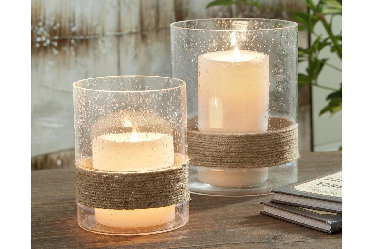 Eudocia Clear Candle Holder by Ashley at Eve Furniture