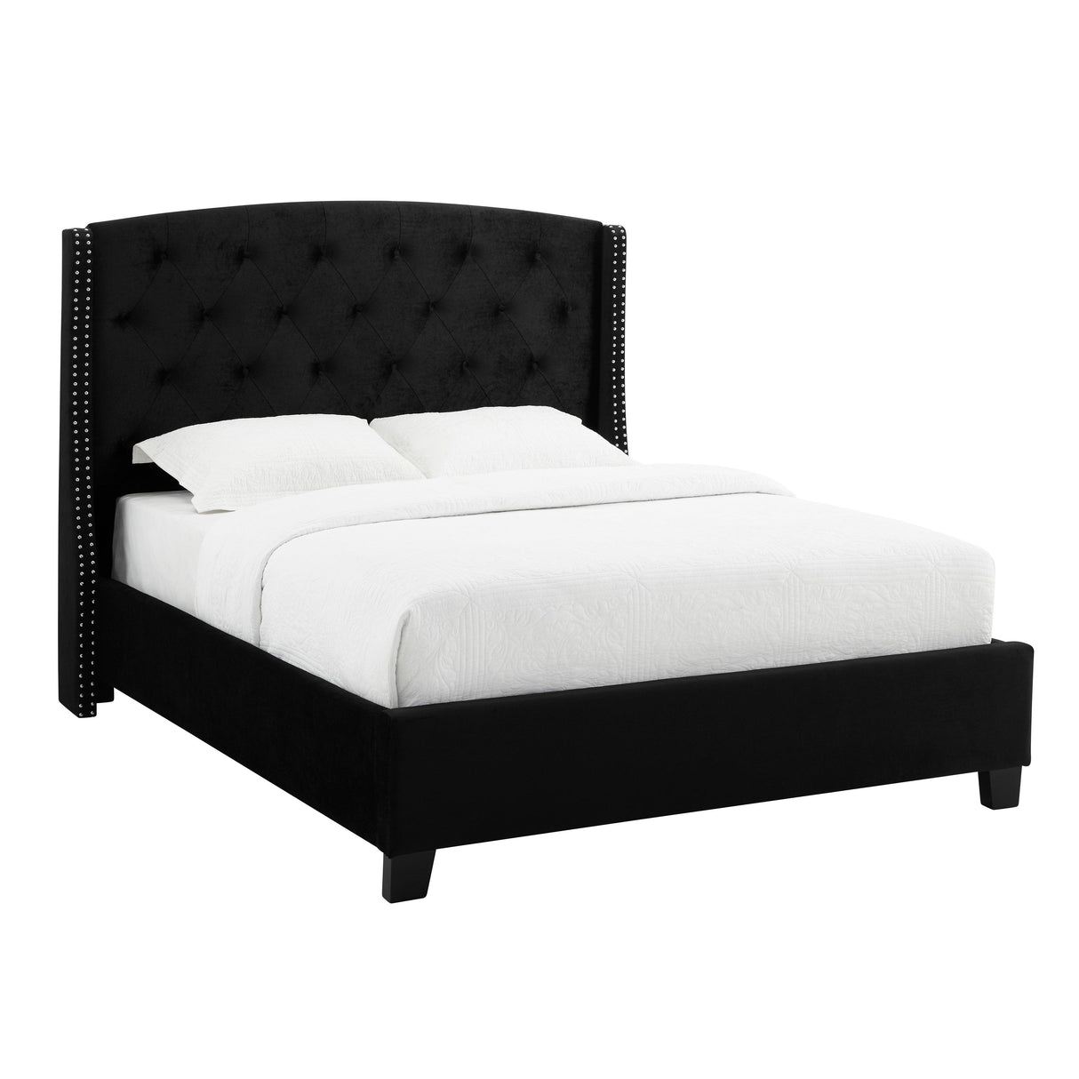 Eva Black Velvet Queen Upholstered Bed by Crown Mark at Eve Furniture