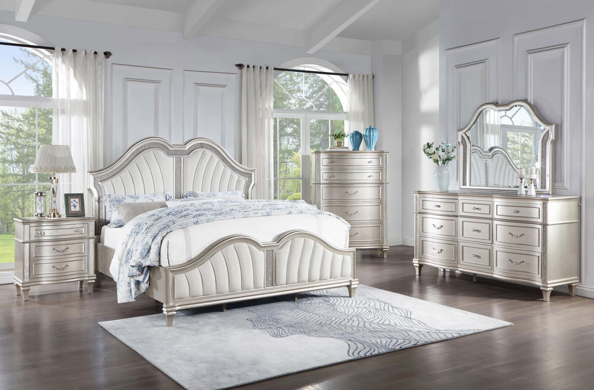 Evangeline Ivory/Silver Oak Tufted Upholstered Platform Eastern King Bed by Coaster at Eve Furniture