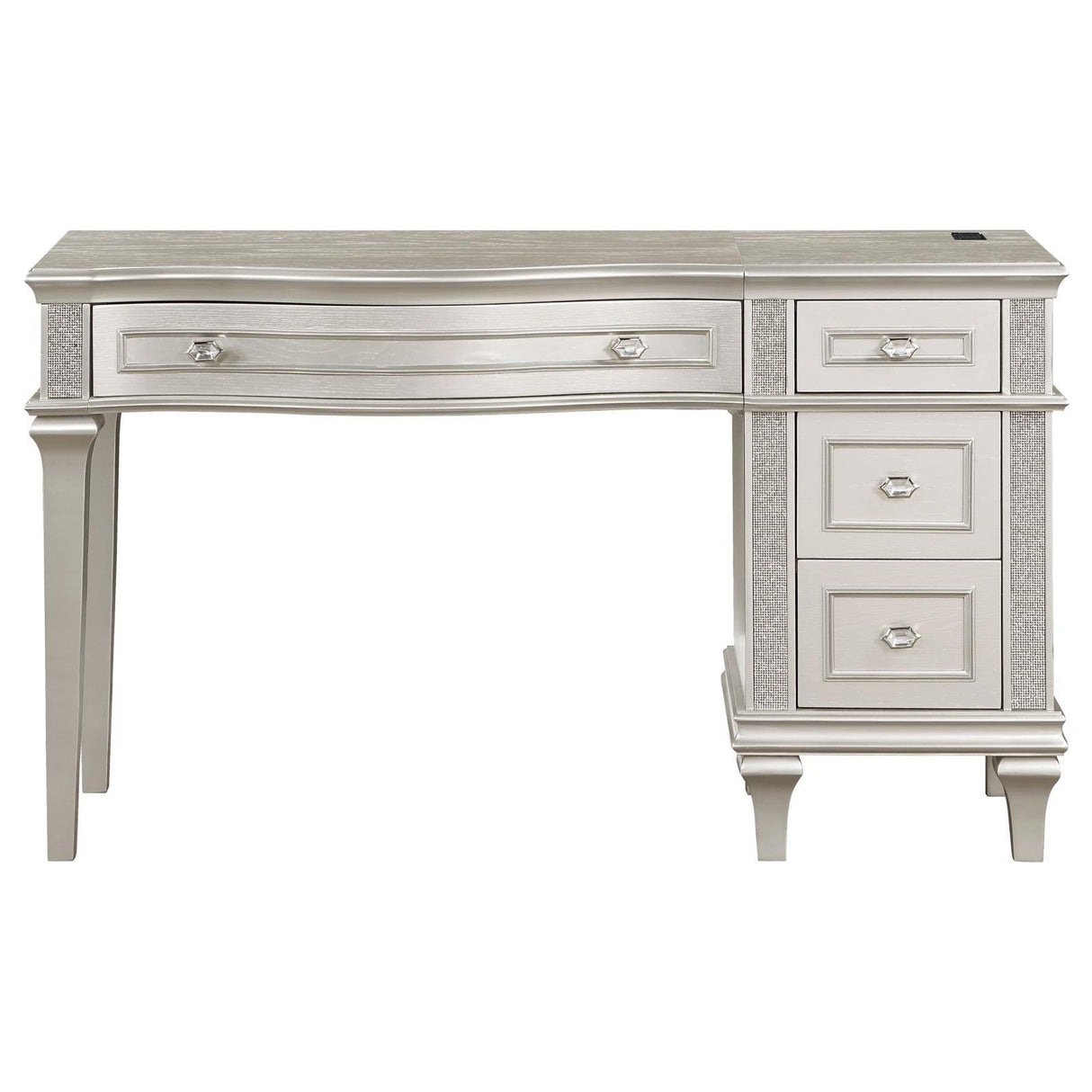 Evangeline Silver and Ivory 4-drawer Vanity Table with Faux Diamond Trim by Coaster at Eve Furniture