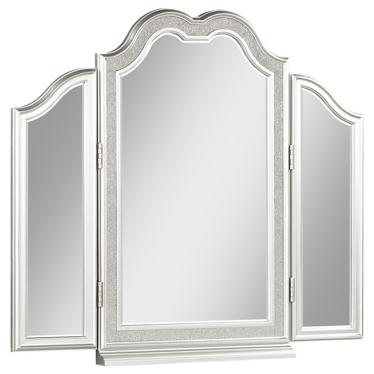 Evangeline Silver Oak 3-piece Vanity Table Set with Tri-Fold Mirror and Stool by Coaster at Eve Furniture