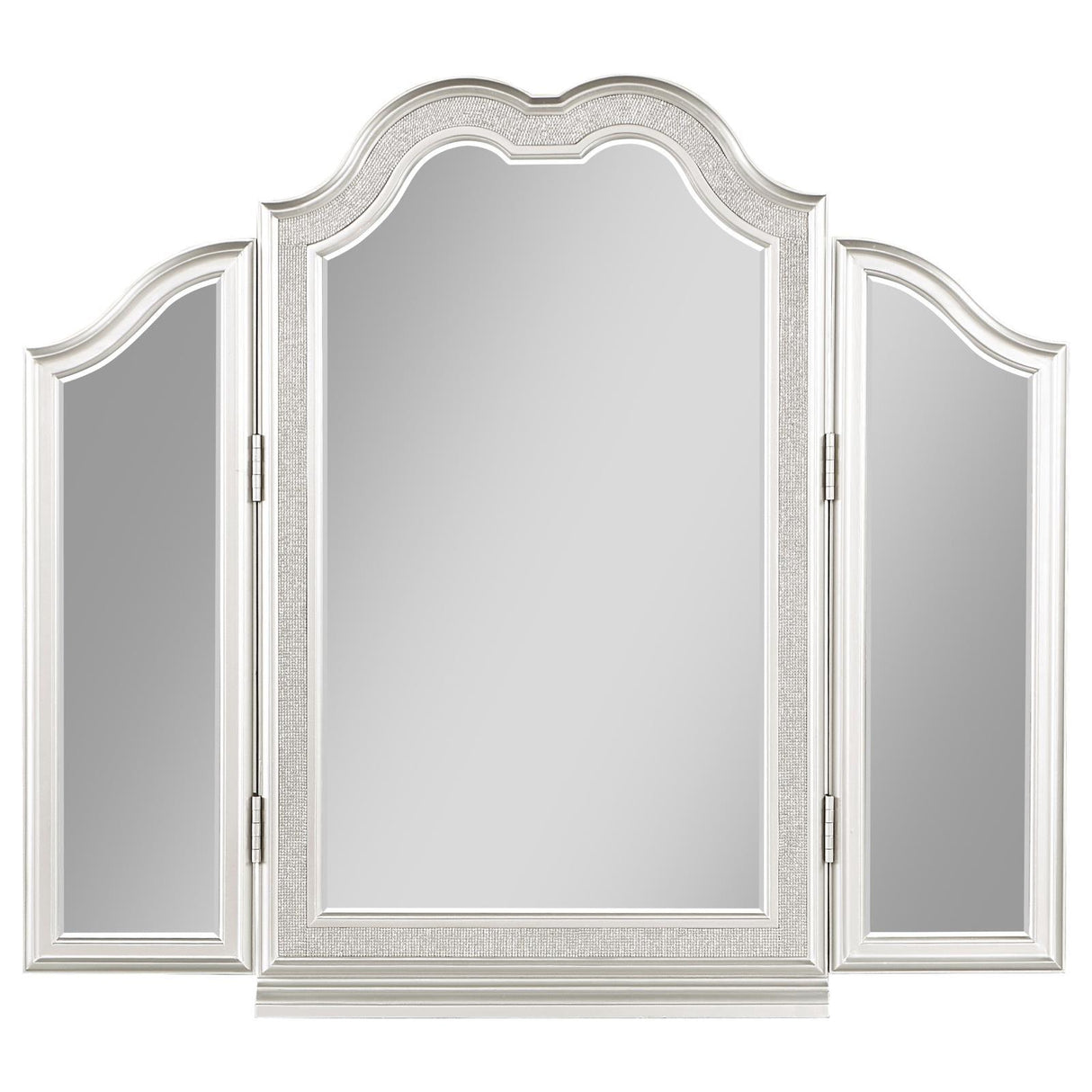 Evangeline Silver Oak 3-piece Vanity Table Set with Tri-Fold Mirror and Stool by Coaster at Eve Furniture