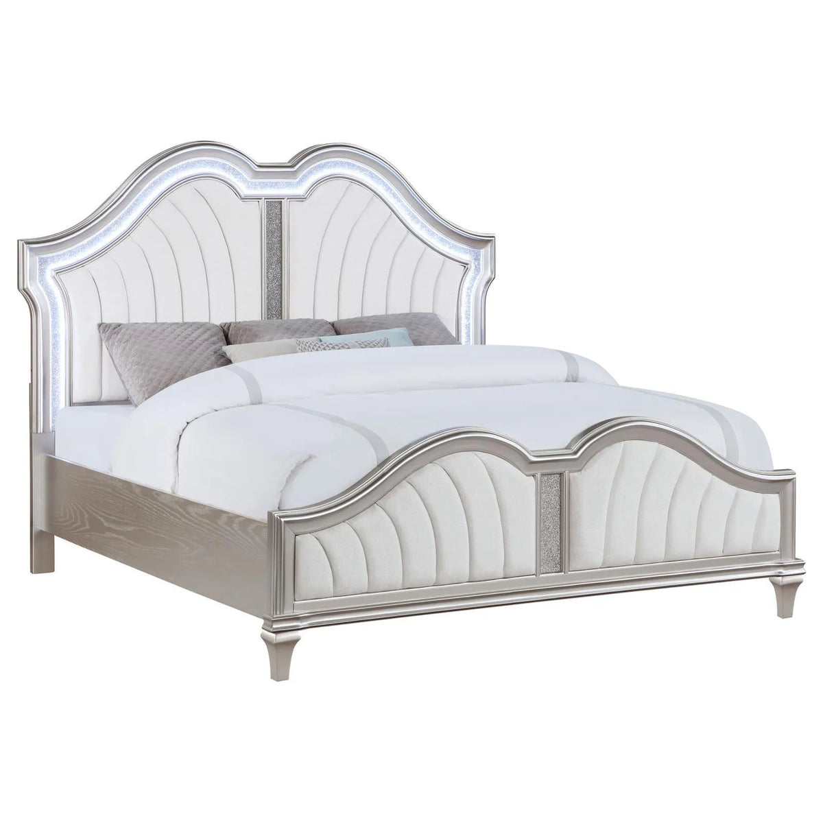 Evangeline Tufted Upholstered Platform California King Bed Ivory/Silver Oak by Coaster at Eve Furniture