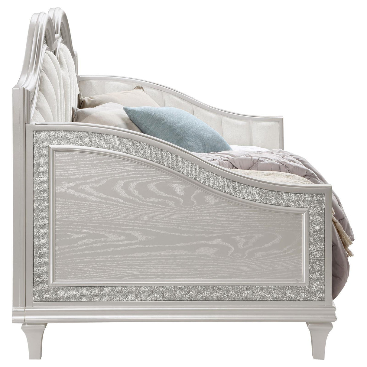 Evangeline Upholstered Twin Daybed with Faux Diamond Trim Silver and Ivory by Coaster at Eve Furniture