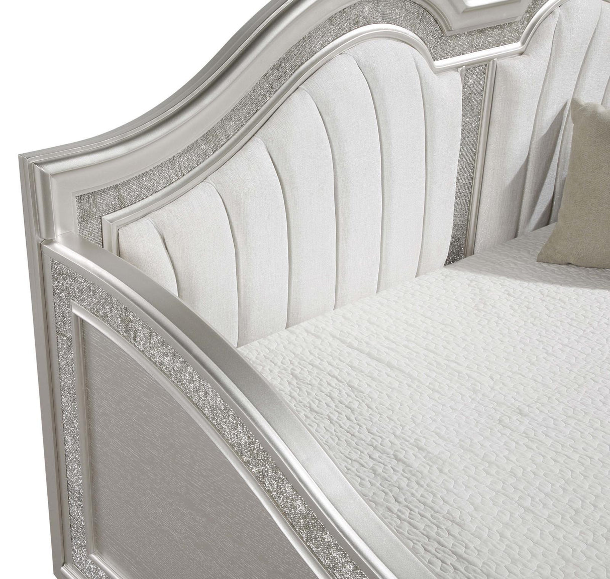 Evangeline Upholstered Twin Daybed with Faux Diamond Trim Silver and Ivory by Coaster at Eve Furniture