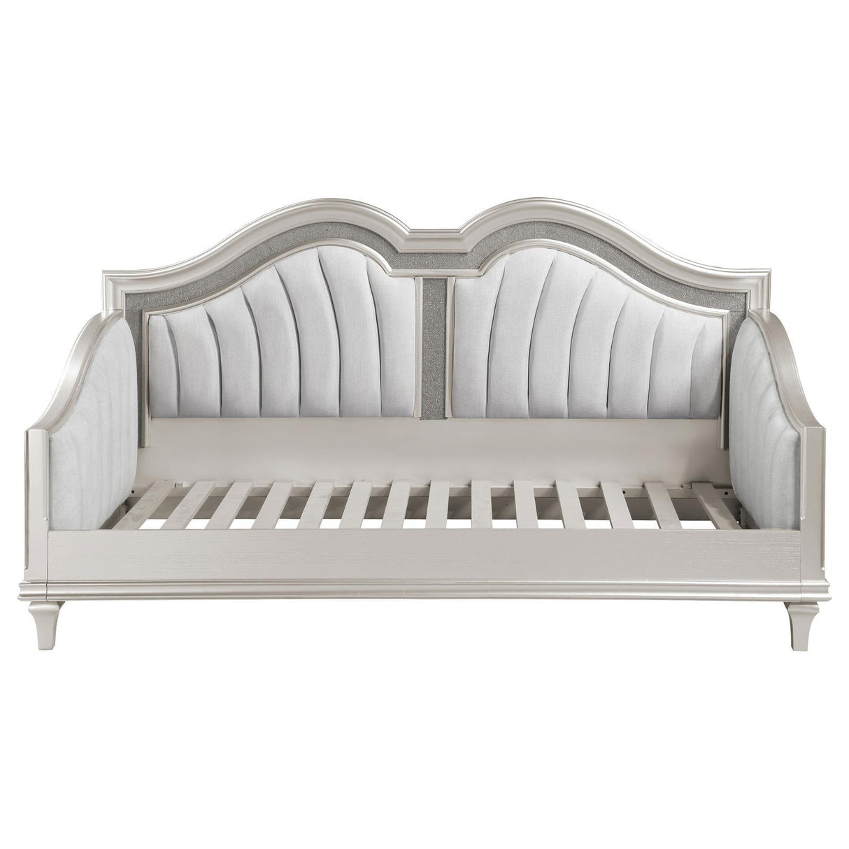 Evangeline Upholstered Twin Daybed with Faux Diamond Trim Silver and Ivory by Coaster at Eve Furniture