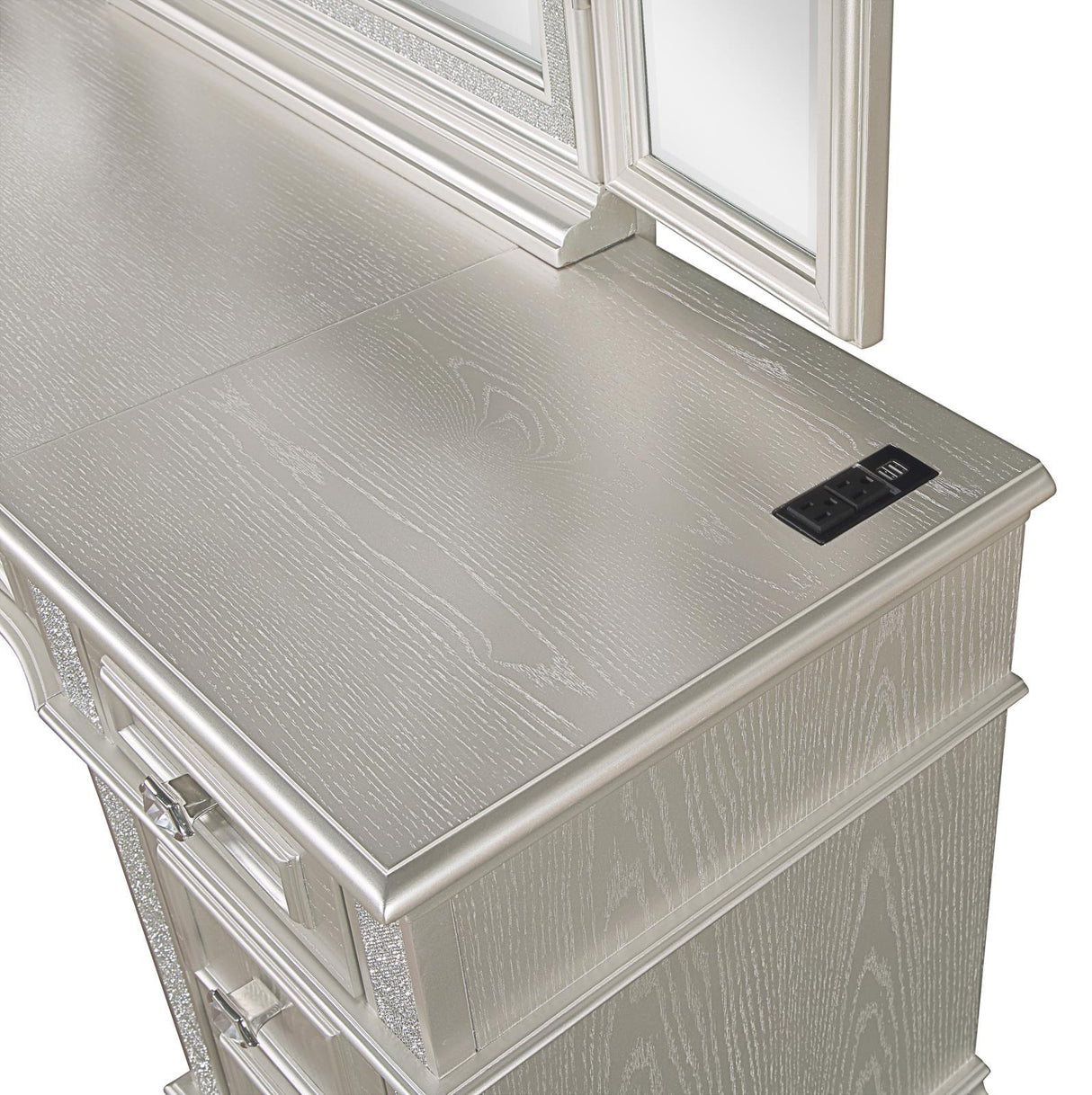 Evangeline Silver and Ivory 4-drawer Vanity Table with Faux Diamond Trim by Coaster at Eve Furniture