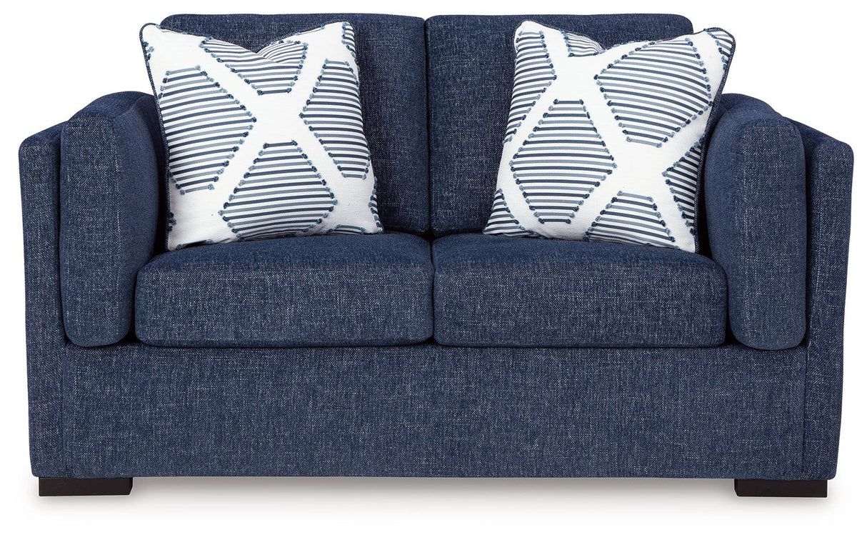 Evansley Navy Loveseat by Ashley at Eve Furniture