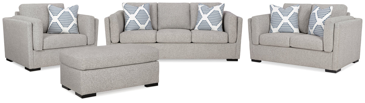 Evansley Sofa, Loveseat, Chair and Ottoman in Pewter by Ashley at Eve Furniture