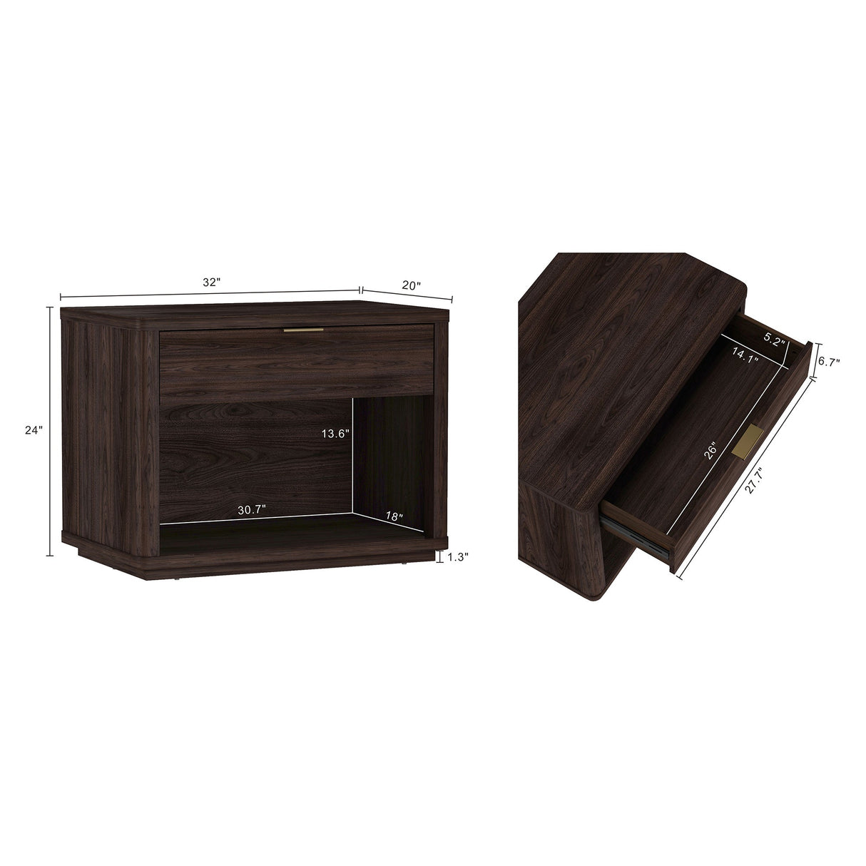 Evelyn 32" Nightstand 2.0 in Brown by Manhattan Comfort at Eve Furniture
