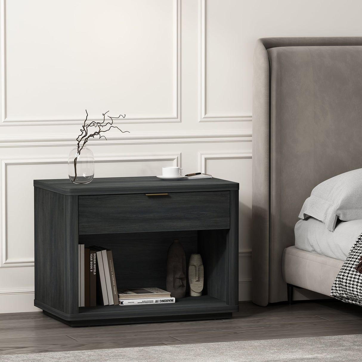 Evelyn 32" Nightstand 2.0 in Charcoal Grey by Manhattan Comfort at Eve Furniture