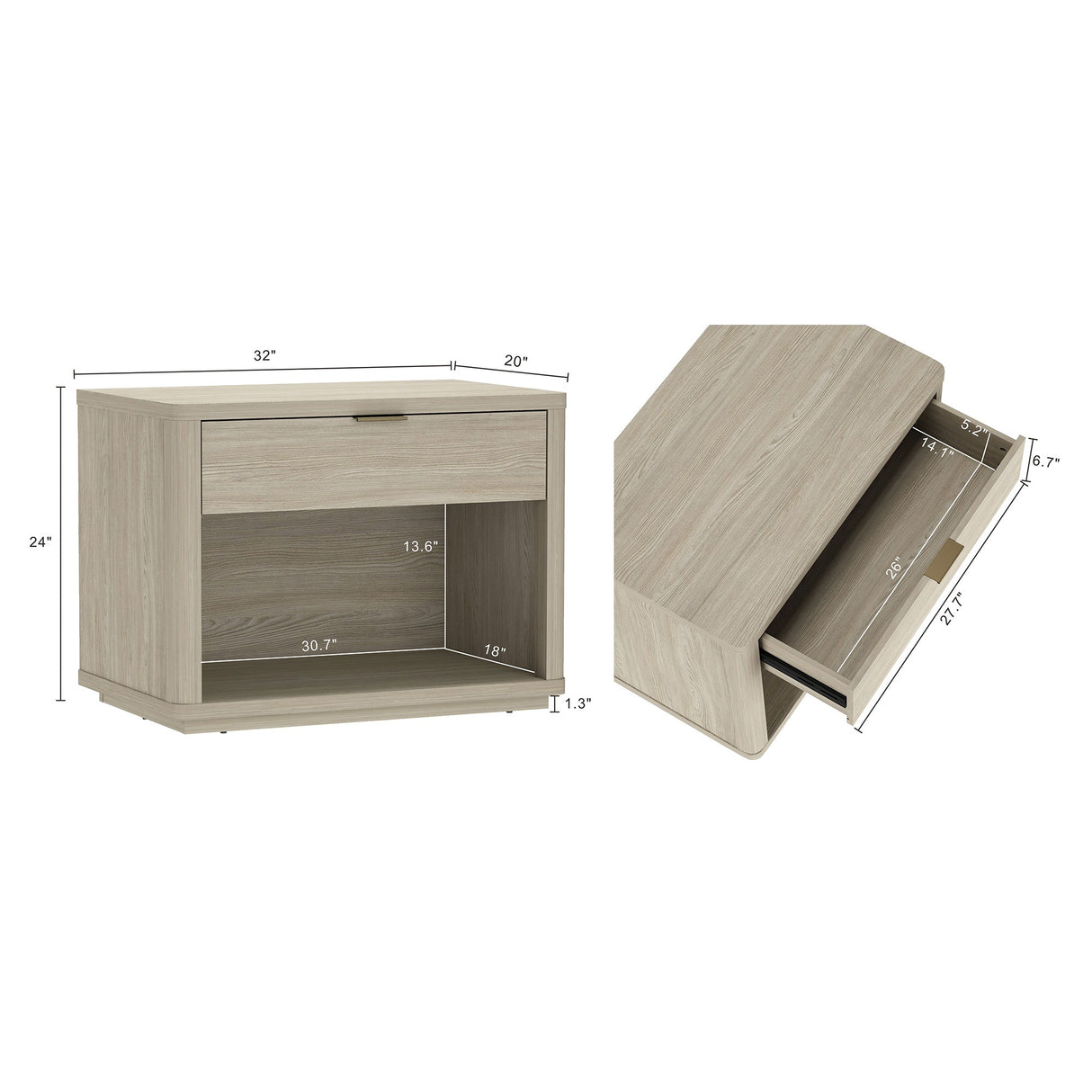 Evelyn 32" Nightstand 2.0 in Natural by Manhattan Comfort at Eve Furniture